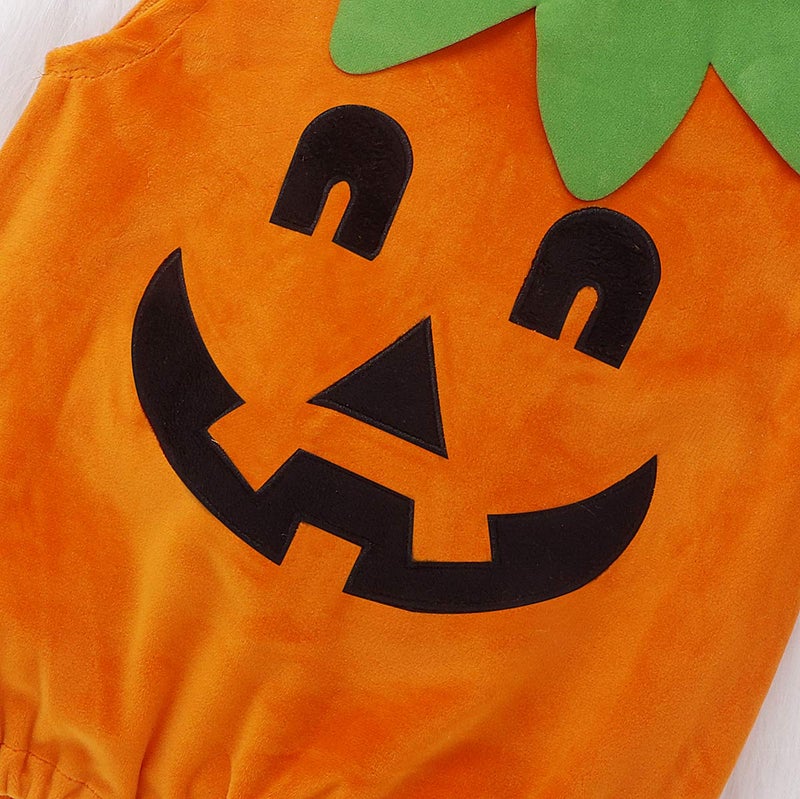 Lamuusaa Newborn Baby Girls Boys Halloween Costumes Sleeveless Pumpkin Romper Bodysuit Hat Socks Halloween Outfits 0-3Y (1-2Y, Orange) - Image 4